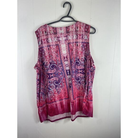 Catherine’s Pink Blouse Geometric Print Gem Fairy Spring Summer Popover 2X - Picture 6 of 8